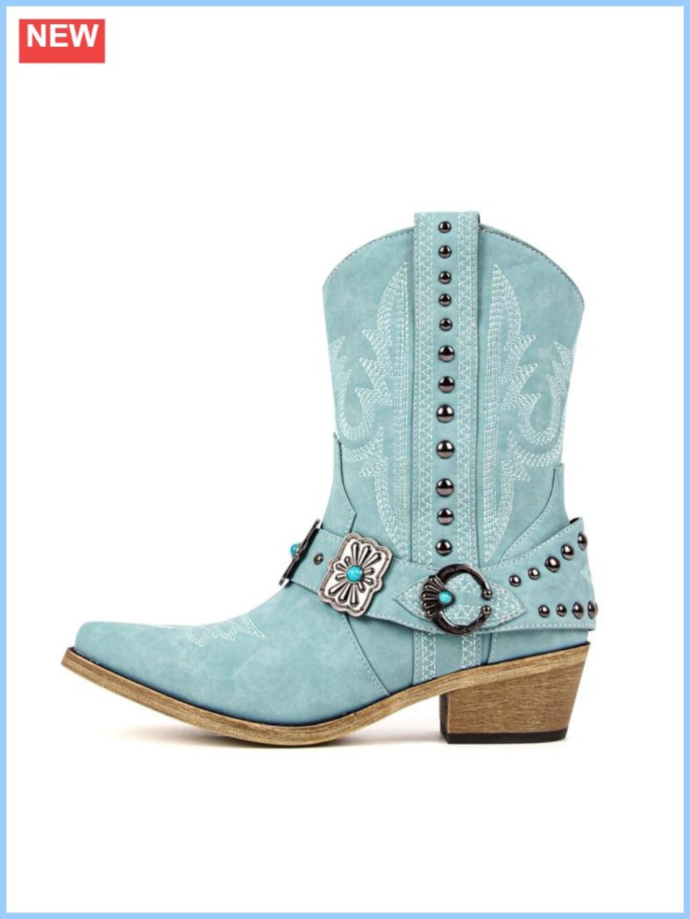 Western Cowgirl Ankle Boots Pointed Toe Embroidered Faux Leather